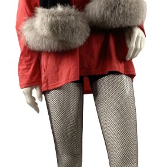 Cashmere Scarf Black Gray Fox Fur Trim One Size SKU 000359-1 - Picture 7 of 7